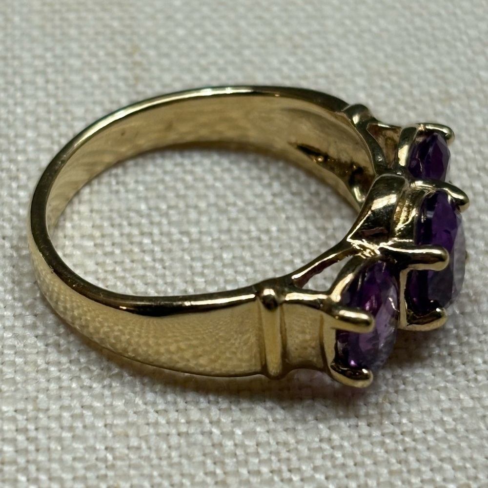 Gold Over Sterling Elegant Three Stone Amethyst Simulant Statement Ring - Picture 8 of 8
